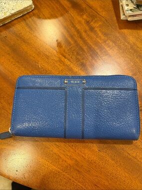 Tumi Women's Steel Blue Pebbled Leather Zip-Around Continental Wallet
